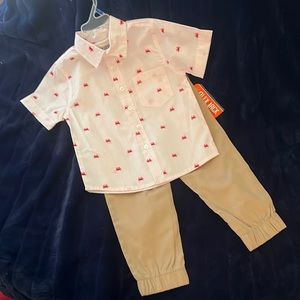ALEX & JACK. 2 PIECE OUTFIT. BUTTON DOWN PINK & WHITE PIN STRIPE TOP W/KHAKIS